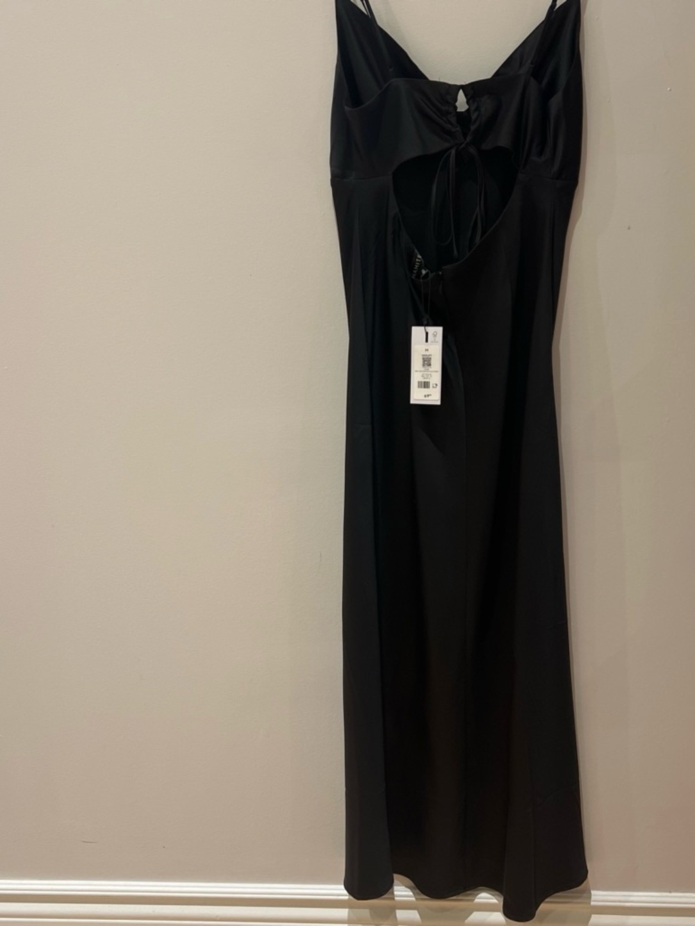 Dynamite Black Satin Midi Slip Dress with Spaghetti Straps - Picture 3 of 5